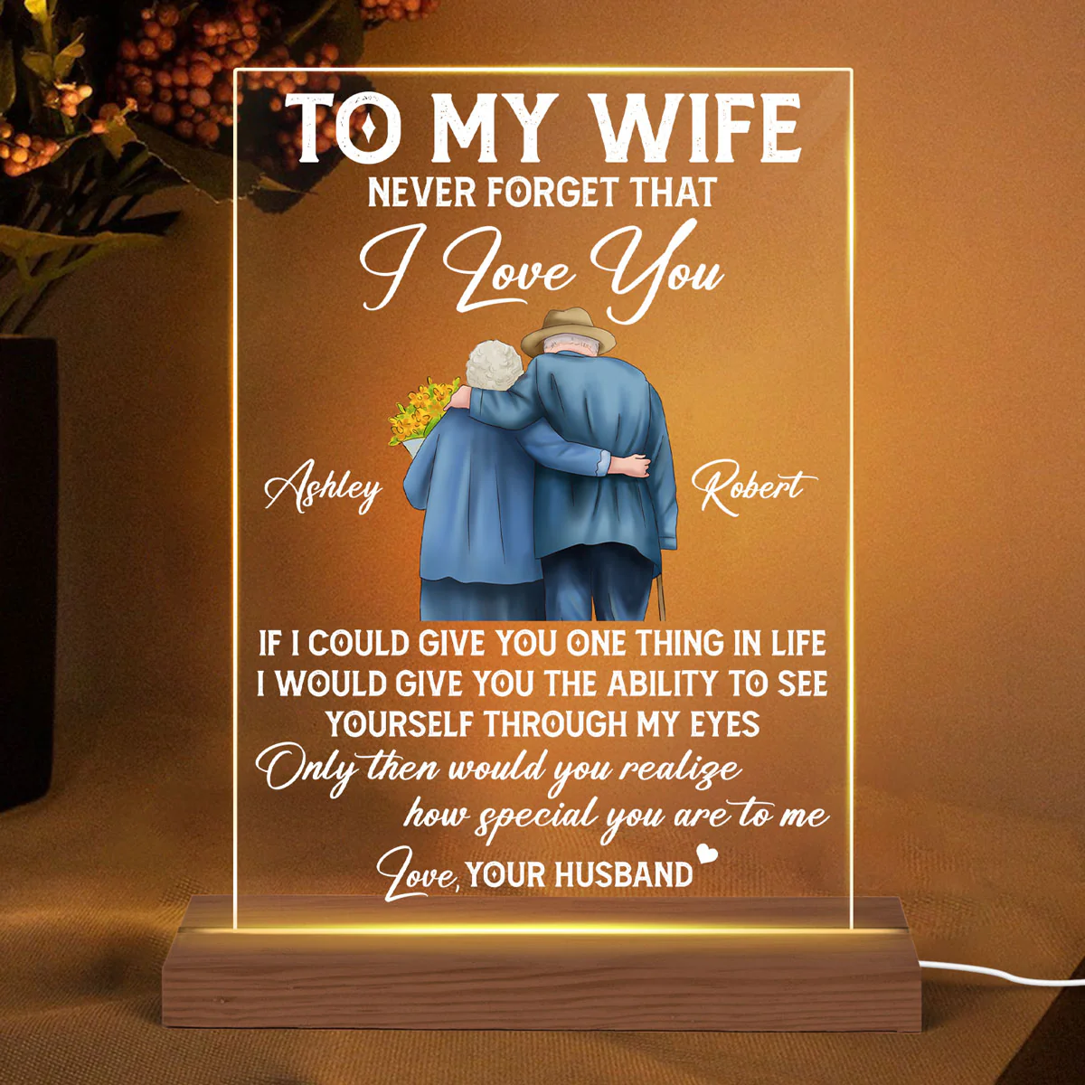 Never Forget That I Love You Couple Personalized LED Night Light, Acrylic LED Lamp