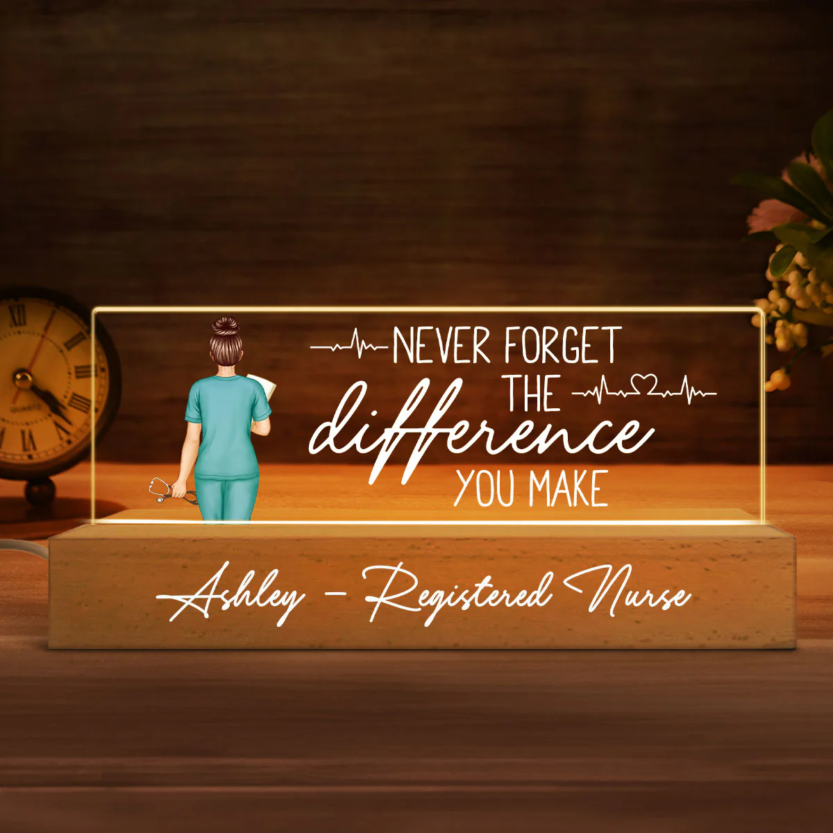 Never Forget The Difference You Make Gift For Nurse Personalized Acrylic Block Night Light - Image 6