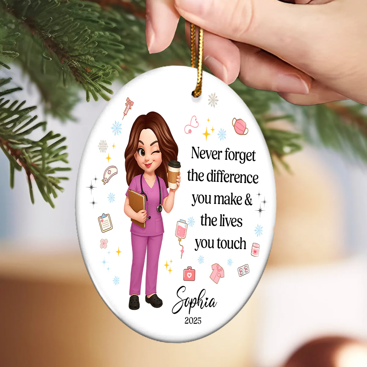 Never Forget The Difference You Make - Personalized Ceramic Ornament - Nurse Appreciation Gift - Image 2