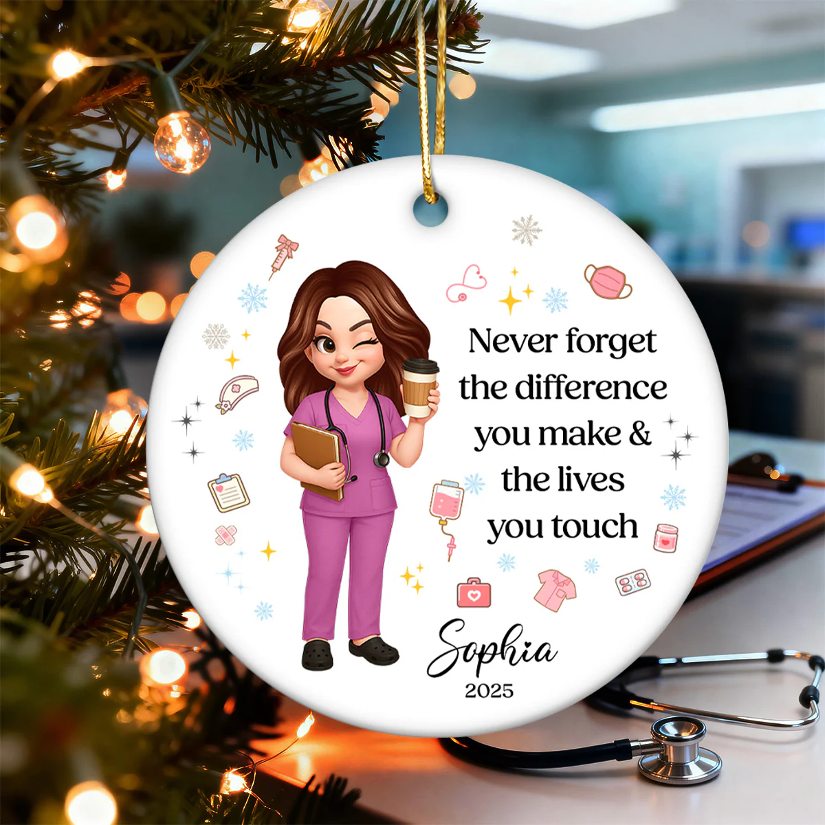 Never Forget The Difference You Make - Personalized Ceramic Ornament - Nurse Appreciation Gift - Image 3