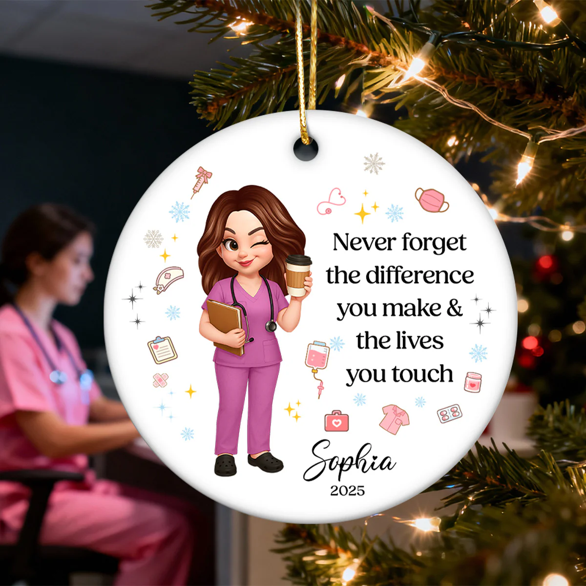 Never Forget The Difference You Make - Personalized Ceramic Ornament - Nurse Appreciation Gift - Image 4