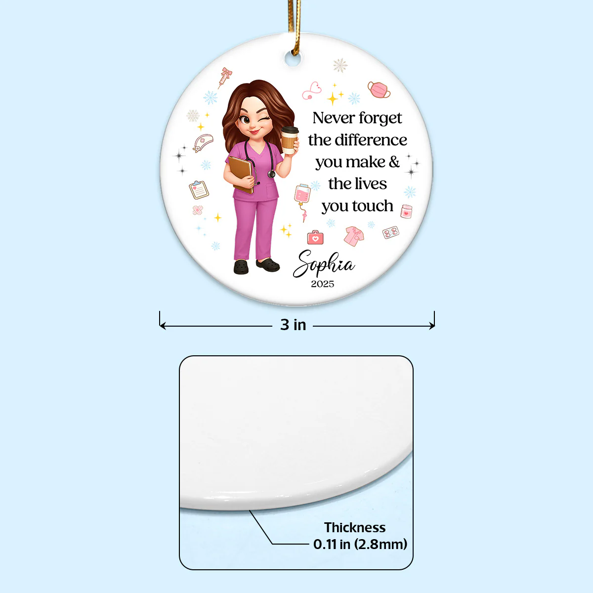 Never Forget The Difference You Make - Personalized Ceramic Ornament - Nurse Appreciation Gift - Image 7