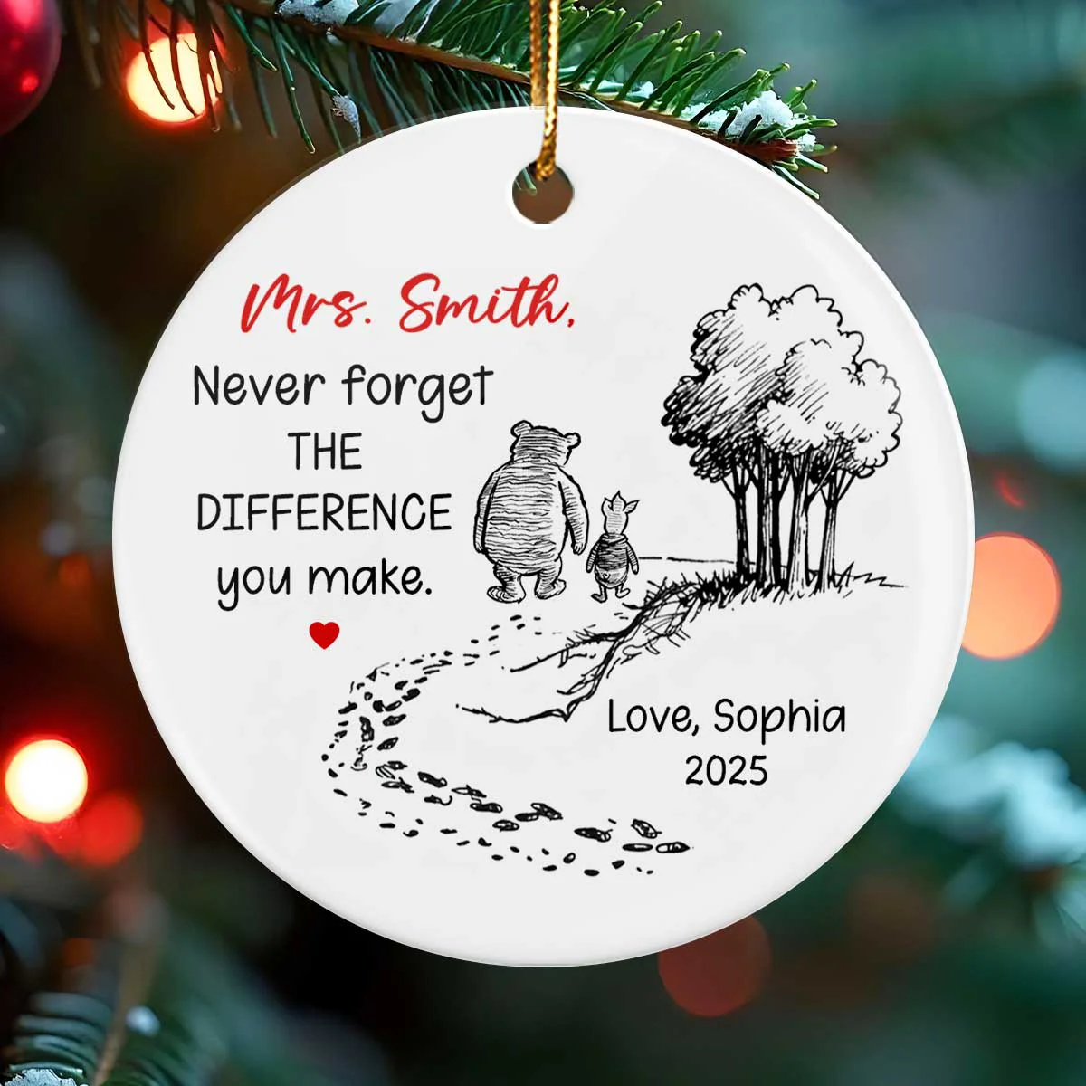 Never Forget the Difference You Make - Personalized Ceramic Ornament - Teacher Appreciation Thank You Teacher Gift - Image 6