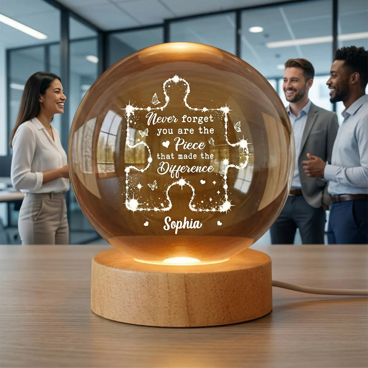 Never Forget The Difference You Make - Personalized Crystal Ball LED Night Light - Thank You Appreciation Gift for Coworker, Teacher, Employee Leaving Gift - Image 5