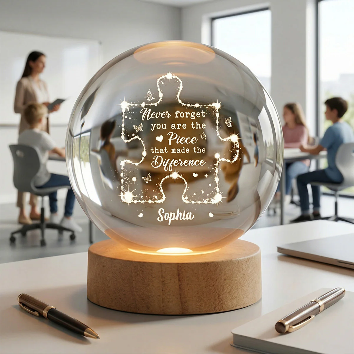 Never Forget The Difference You Make - Personalized Crystal Ball LED Night Light - Thank You Appreciation Gift for Coworker, Teacher, Employee Leaving Gift - Image 6