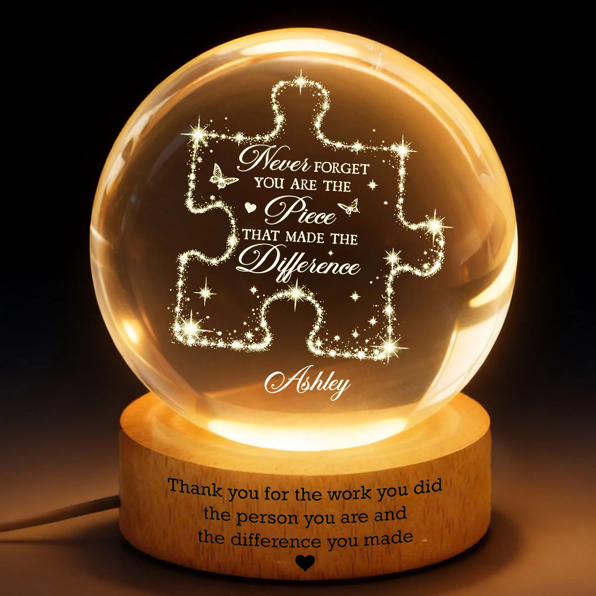 Never Forget The Difference You Make - Personalized Crystal Ball LED Night Light - Thank You Gift for Coworkers, Appreciation Gift, Gift For Teacher, Employee Leaving Gift, Gifts for Mentor - Image 2
