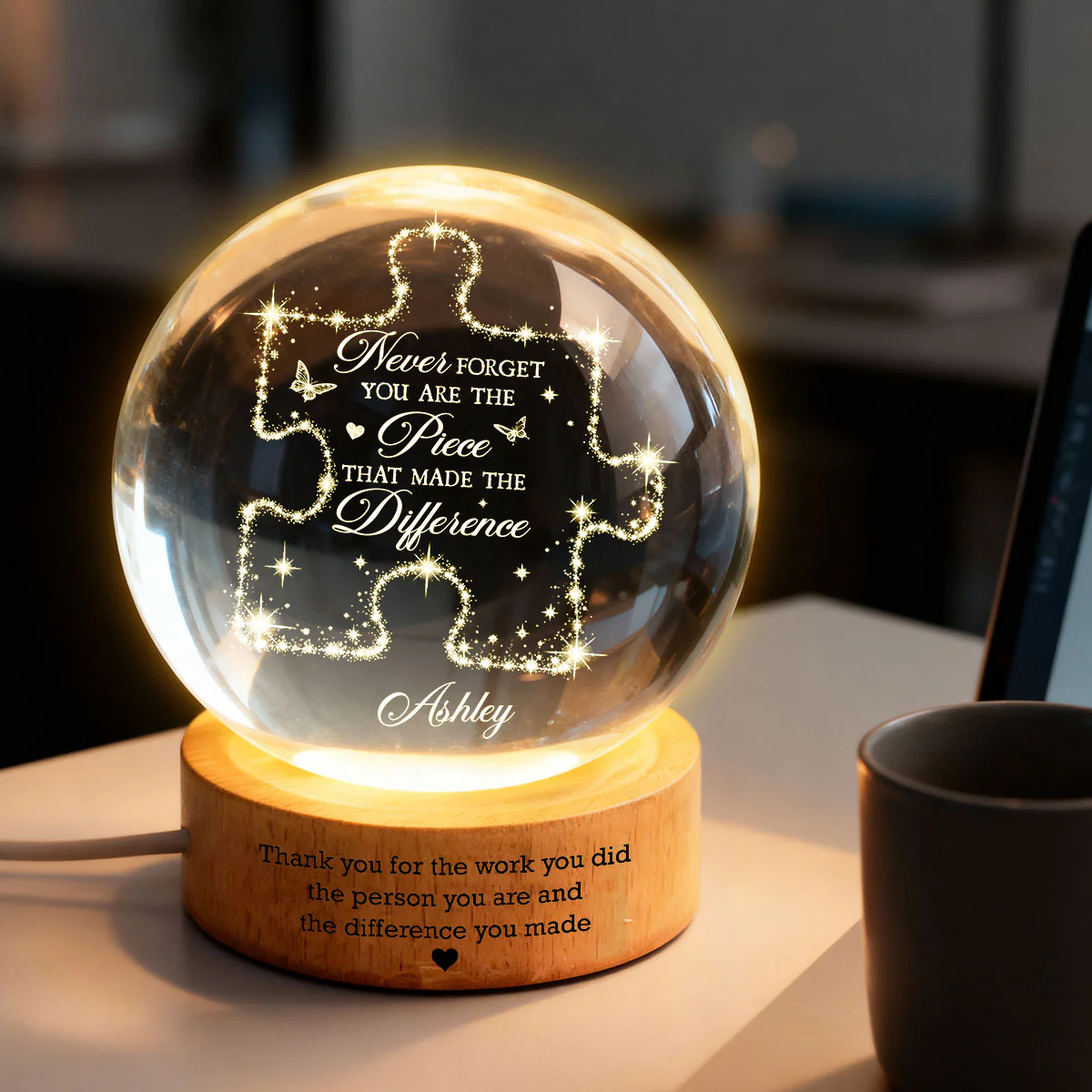 Never Forget The Difference You Make - Personalized Crystal Ball LED Night Light - Thank You Gift for Coworkers, Appreciation Gift, Gift For Teacher, Employee Leaving Gift, Gifts for Mentor - Image 3