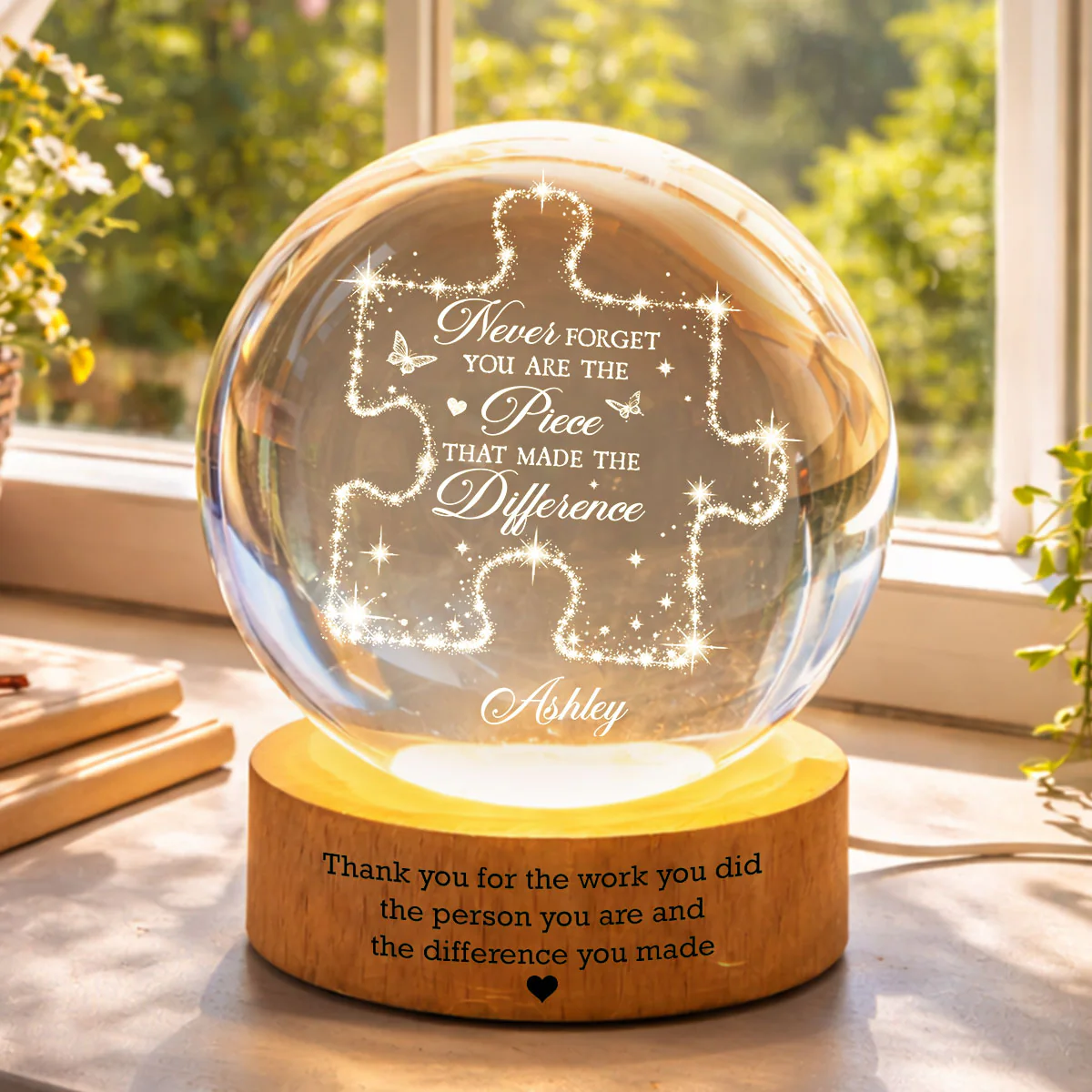 Never Forget The Difference You Make - Personalized Crystal Ball LED Night Light - Thank You Gift for Coworkers, Appreciation Gift, Gift For Teacher, Employee Leaving Gift, Gifts for Mentor - Image 6