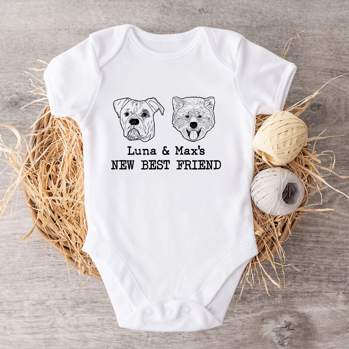 New Best Friends Dog Cat Outline Baby Shower Gift, Newborn Baby Gift Personalized Baby Onesie Baby Shirt - Image 2