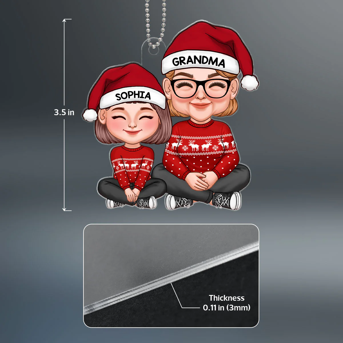 New Cartoon Grandma & Grandkid Sitting Together Personalized Acrylic Ornament - Image 4