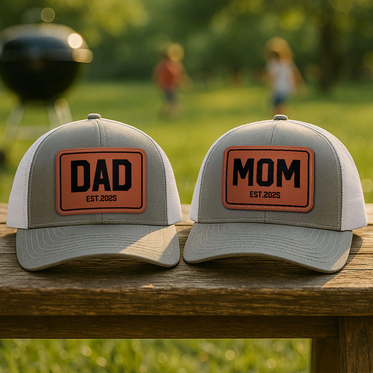 New Dad Mom Est. New Parents Gift Personalized Leather Patch Hat - Image 4