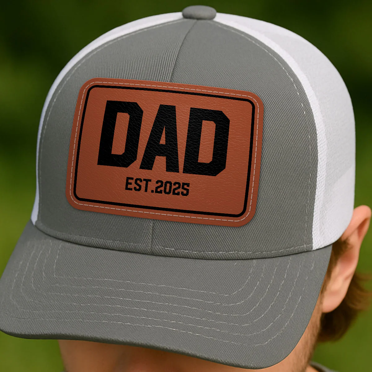 New Dad Mom Est. New Parents Gift Personalized Leather Patch Hat - Image 5