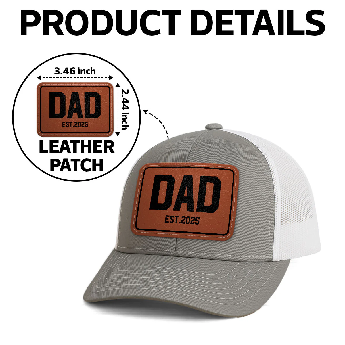 New Dad Mom Est. New Parents Gift Personalized Leather Patch Hat - Image 7