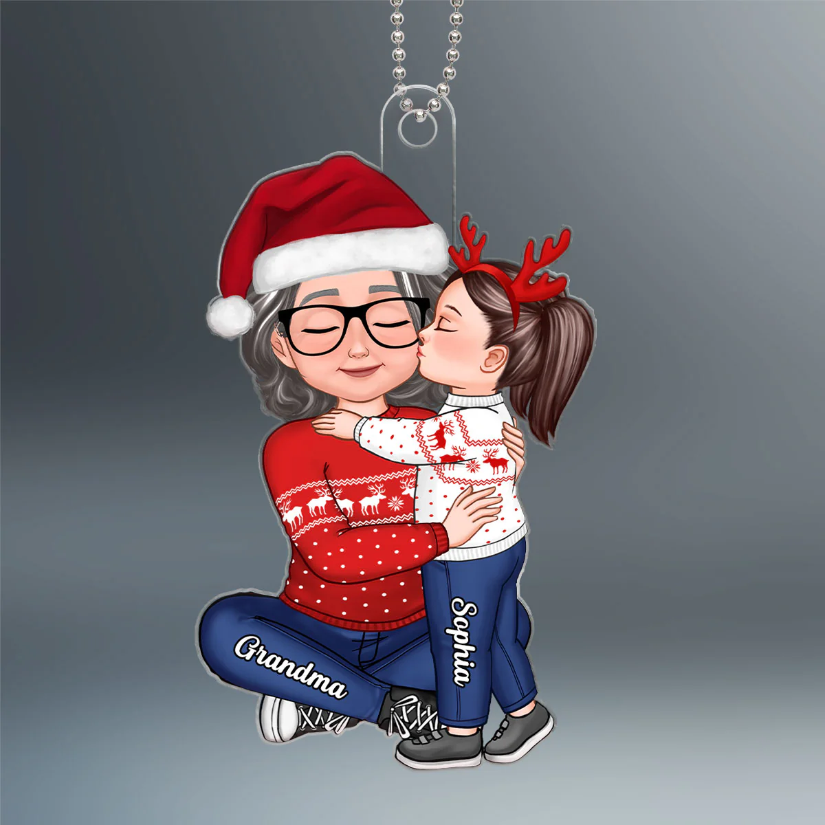 New Face Doll Grandkid Kissing Grandma Christmas Gift For Granddaughter Personalized Acrylic Ornament - Image 2