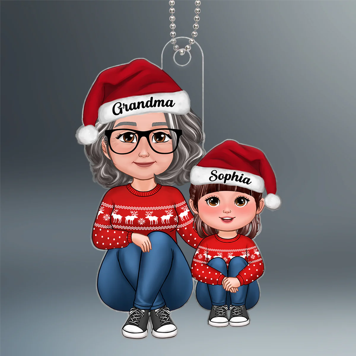 Grandma & Grandkid Sitting Together Christmas Gift For Granddaughter Grandson Personalized Acrylic Ornament - Image 2