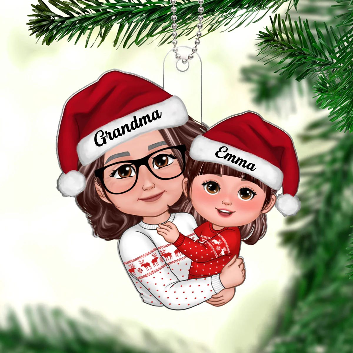 Doll Grandma Hugging GrandKid Christmas Gift For Granddaughter Grandson - Personalized Ornament - Gift For Granddaughter, Grandson