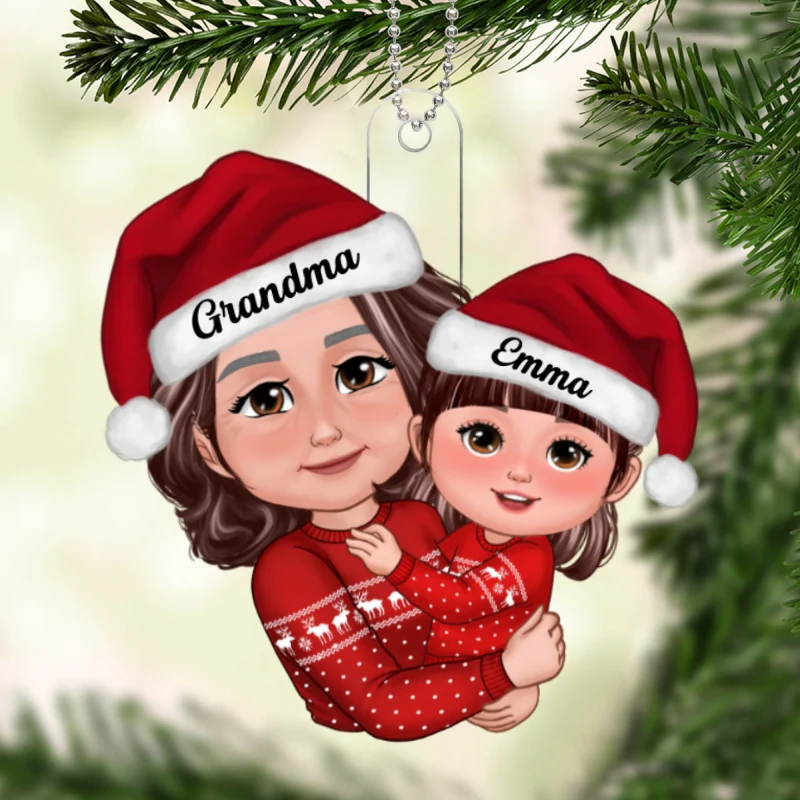 Doll Grandma Hugging GrandKid Christmas Gift For Granddaughter Grandson - Personalized Ornament - Gift For Granddaughter, Grandson - Image 5