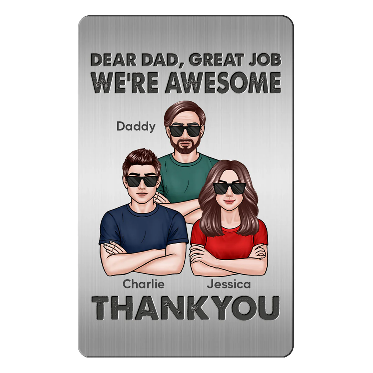 New Man Woman Crossed Arms Dear Dad We‘re Awesome Personalized Metal Wallet Card - Image 2