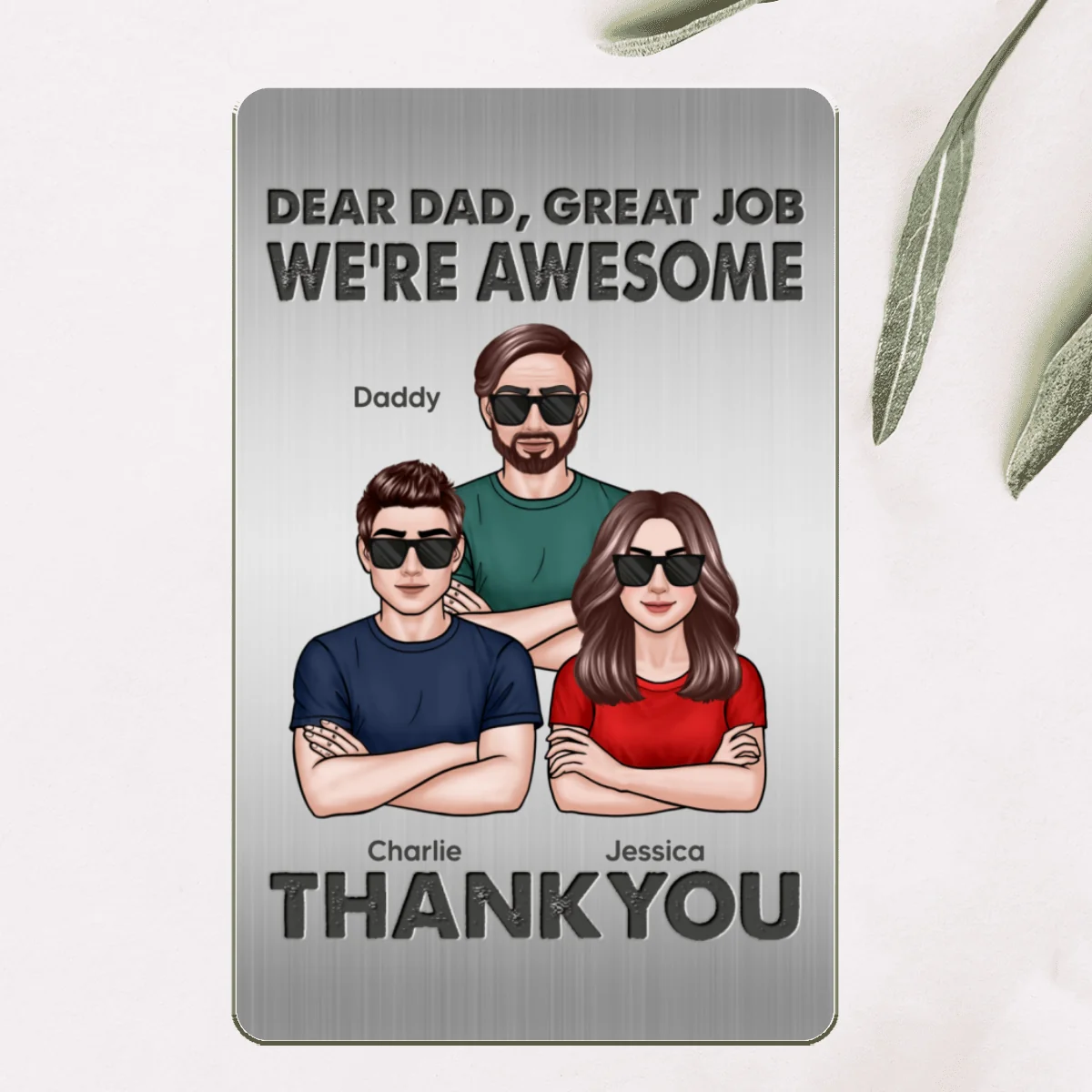 New Man Woman Crossed Arms Dear Dad We‘re Awesome Personalized Metal Wallet Card - Image 4