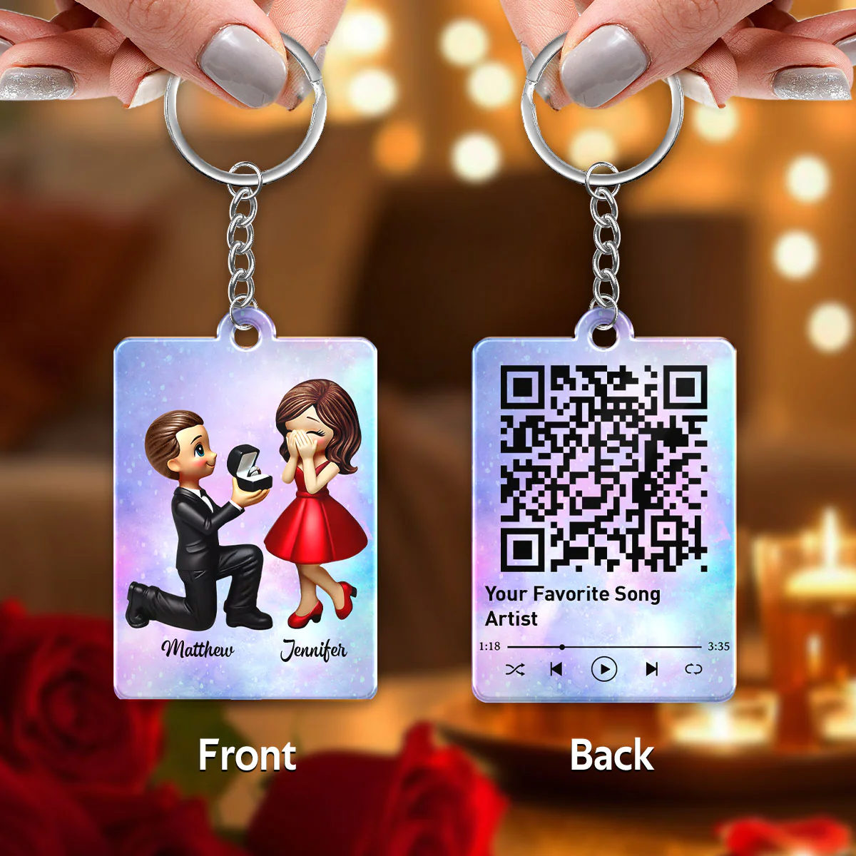 Newly Engaged Couple Gift Personalized Acrylic Flat Keychain, Just Engaged Gifts for Couples, Favorite Song Scannable QR Code - Image 4