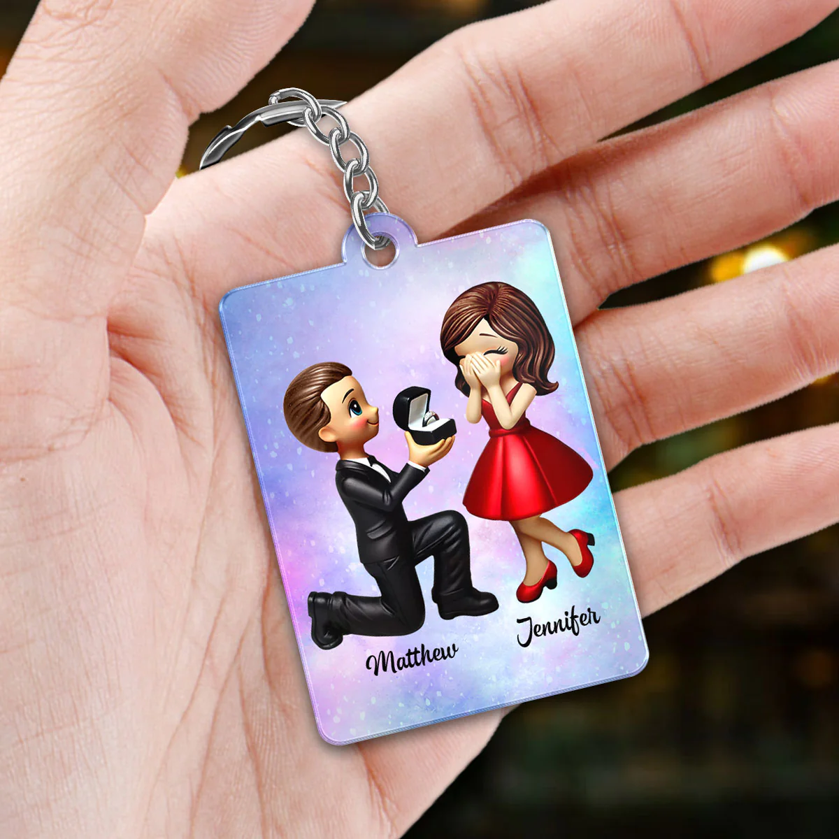 Newly Engaged Couple Gift Personalized Acrylic Flat Keychain, Just Engaged Gifts for Couples, Favorite Song Scannable QR Code - Image 5