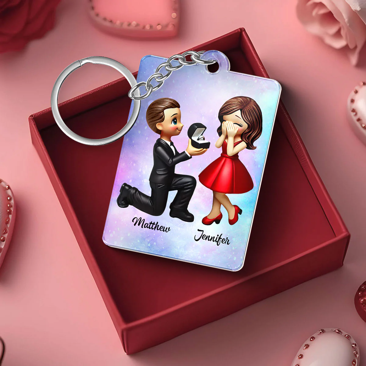 Newly Engaged Couple Gift Personalized Acrylic Flat Keychain, Just Engaged Gifts for Couples, Favorite Song Scannable QR Code - Image 6