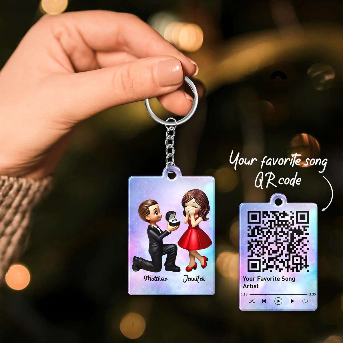 Newly Engaged Couple Gift Personalized Acrylic Flat Keychain, Just Engaged Gifts for Couples, Favorite Song Scannable QR Code - Image 7