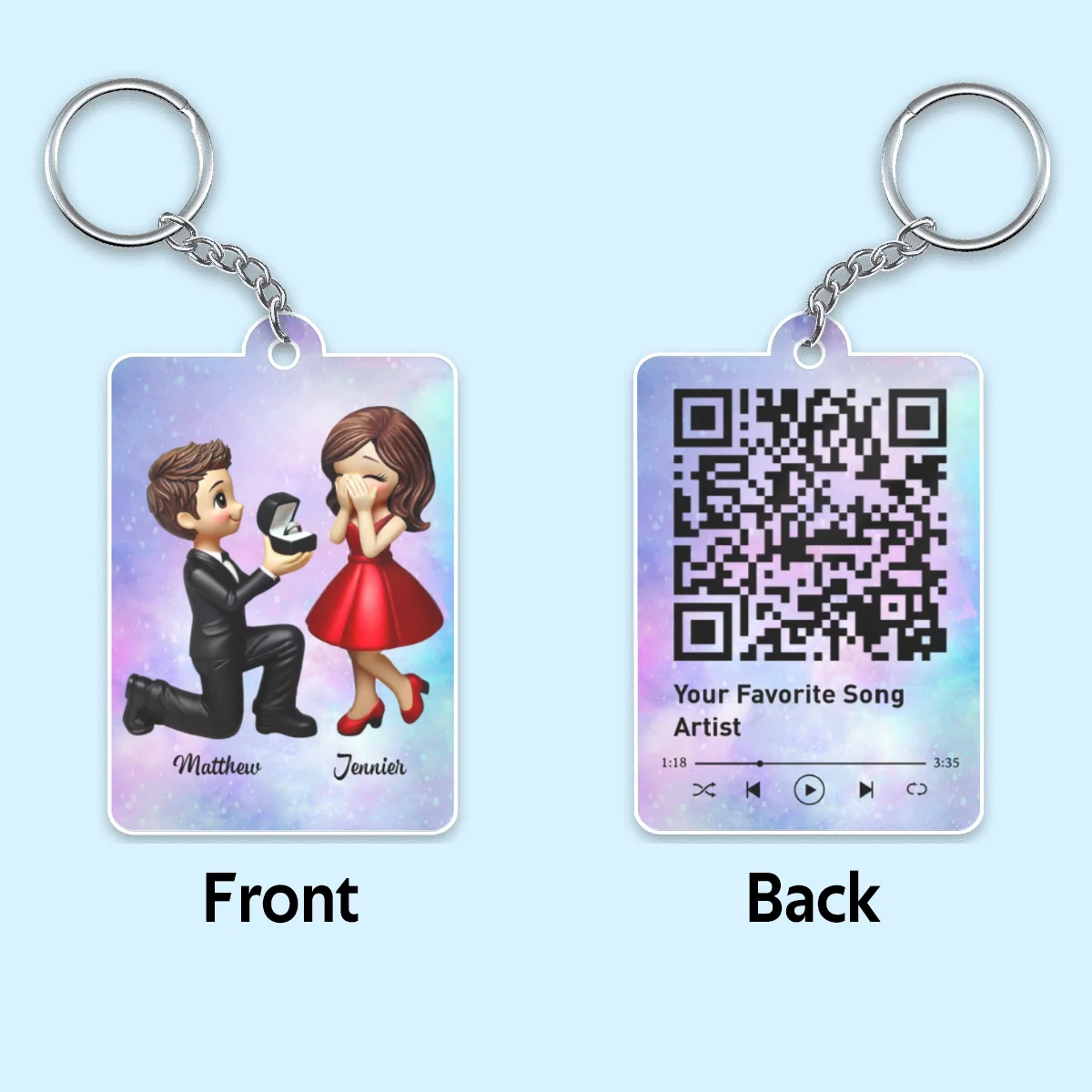 Newly Engaged Couple Gift Personalized Acrylic Flat Keychain, Just Engaged Gifts for Couples, Favorite Song Scannable QR Code - Image 8