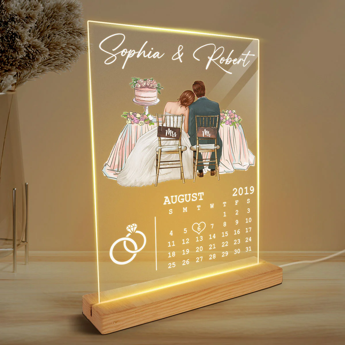 Newlywed Couple Sitting Personalized Acrylic Plaque LED Night Light - Wedding Anniversary Gift For Couple - Gift For Him - Gift For Her - Image 3