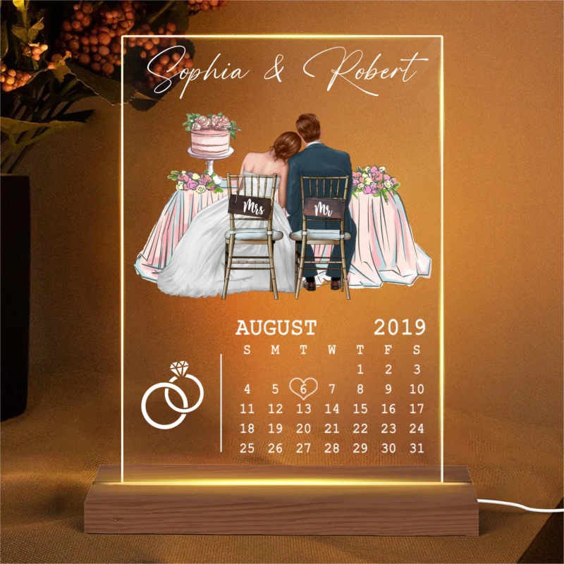 Newlywed Couple Sitting Personalized Acrylic Plaque LED Night Light - Wedding Anniversary Gift For Couple - Gift For Him - Gift For Her - Image 4