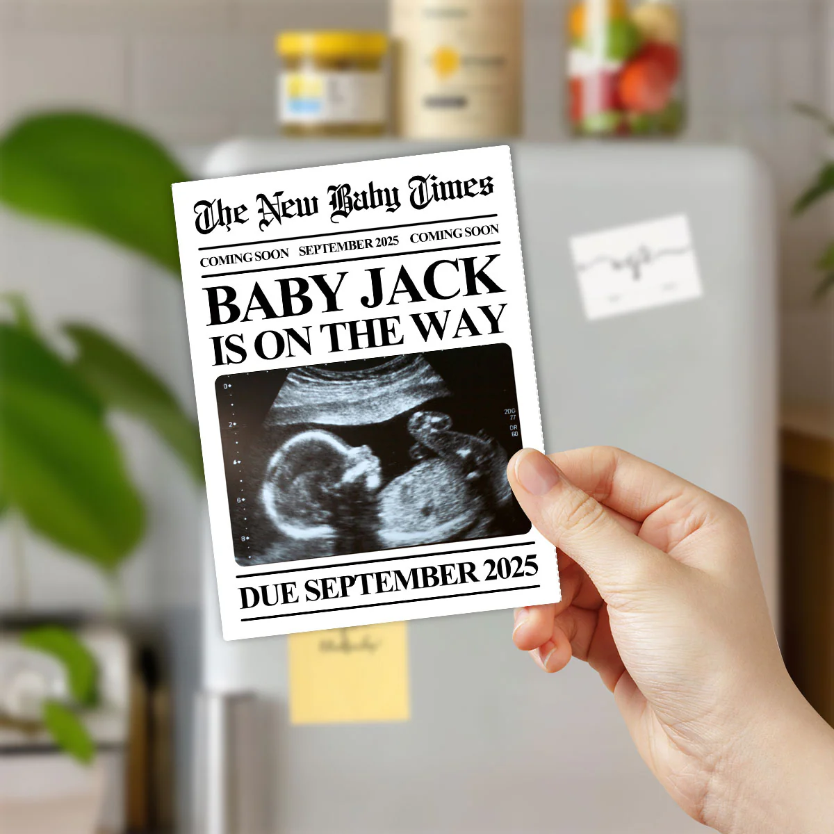 Newspaper Baby Coming Soon Personalized Acrylic Fridge Magnet, Unique Pregnancy Announcement - Image 3