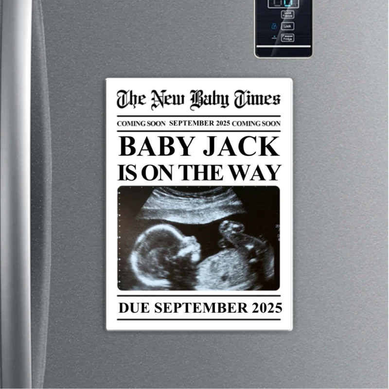 Newspaper Baby Coming Soon Personalized Acrylic Fridge Magnet, Unique Pregnancy Announcement - Image 7