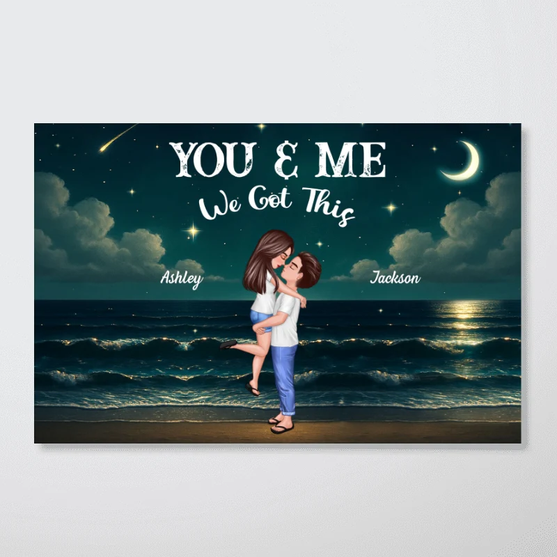 Night Beach Landscape Couple Hugging Kissing Personalized Poster, Unique & Meaningful Wall Art For Your Home - Image 12