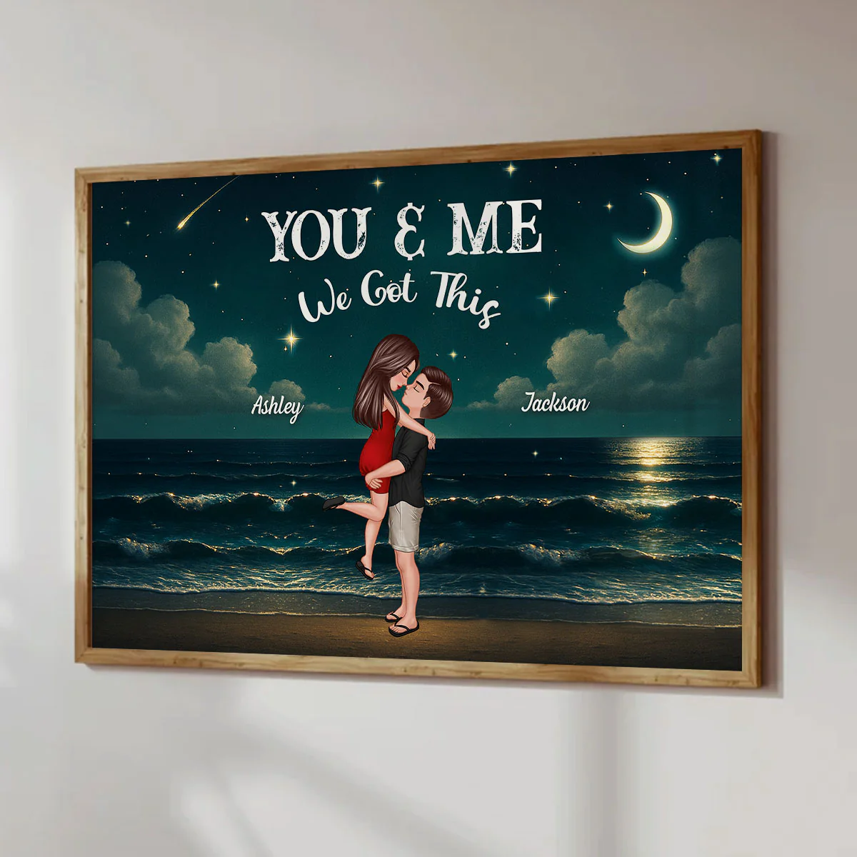 Night Beach Landscape Couple Hugging Kissing Personalized Poster, Unique & Meaningful Wall Art For Your Home - Image 4
