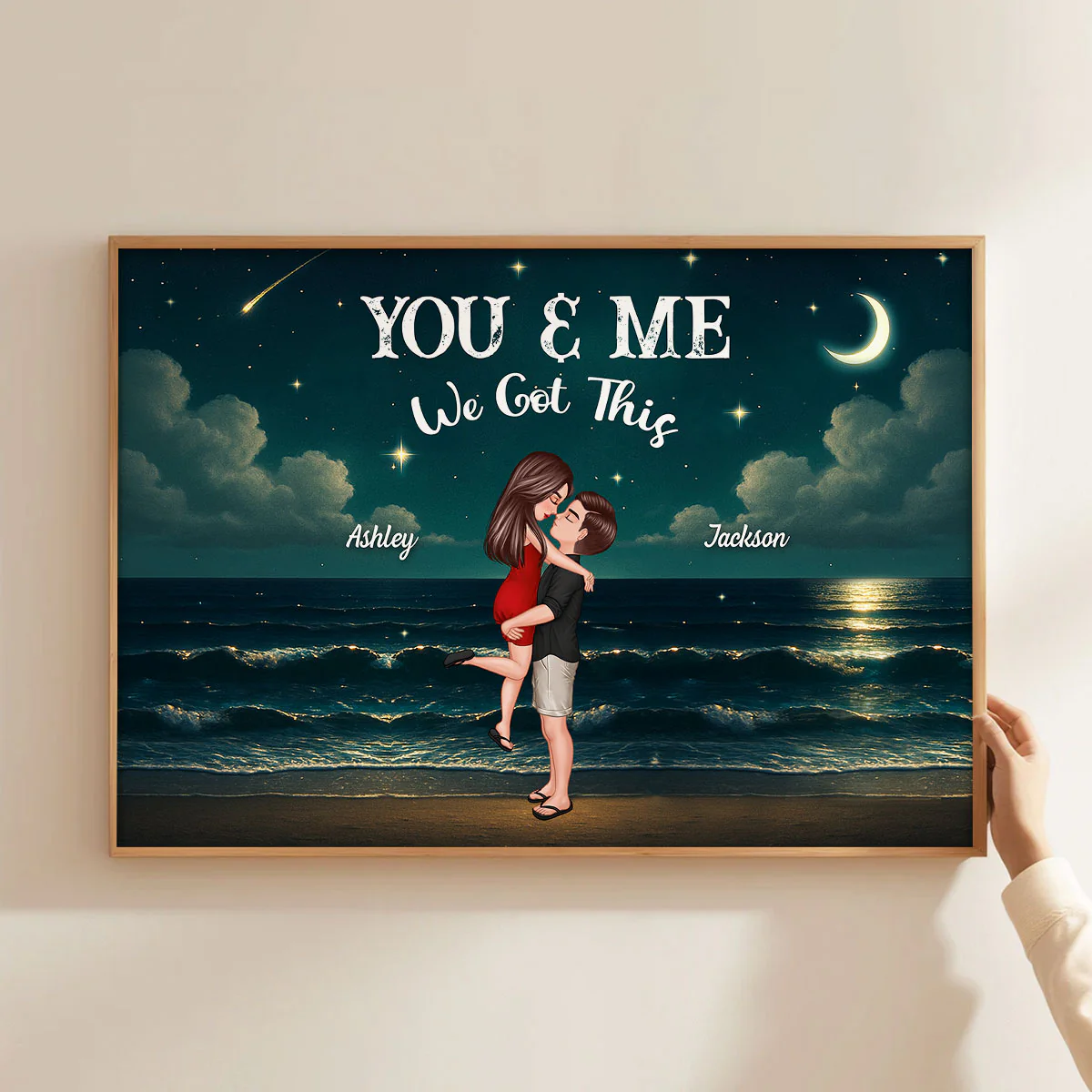 Night Beach Landscape Couple Hugging Kissing Personalized Poster, Unique & Meaningful Wall Art For Your Home - Image 6