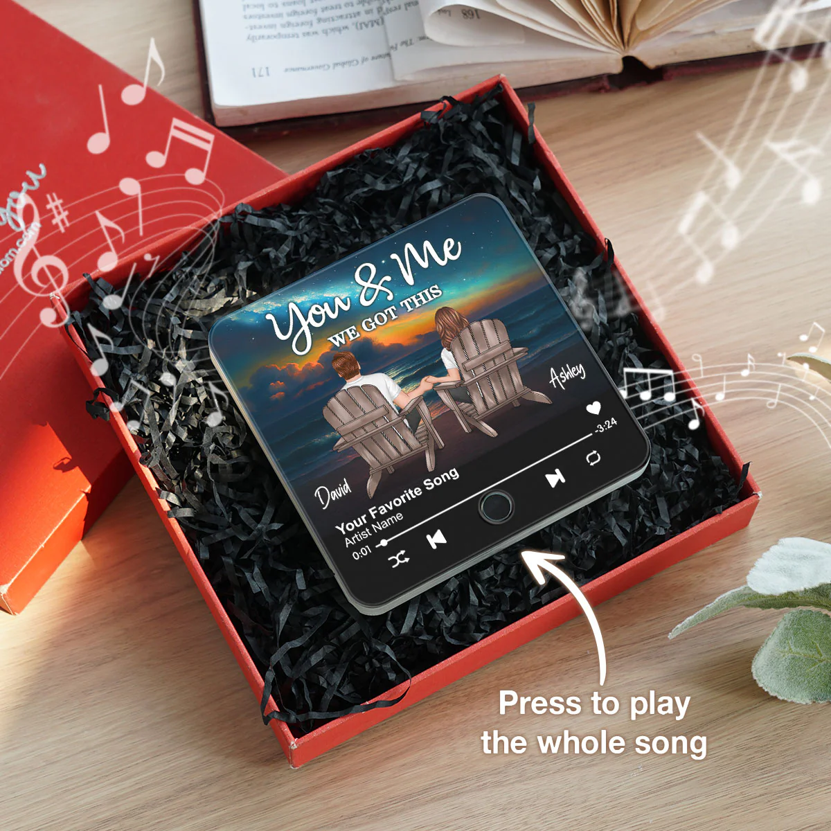 Night Beach Landscape Couple Sitting Back View Personalized Music Magnet - Image 5