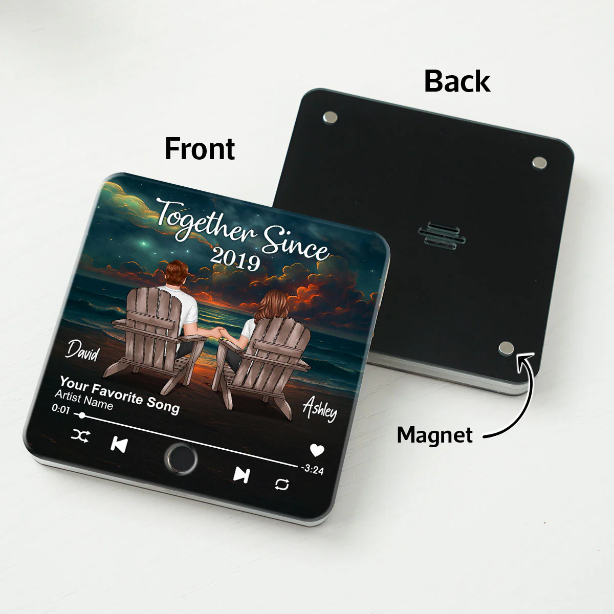 Night Beach Landscape Couple Sitting Back View Personalized Music Magnet - Image 8