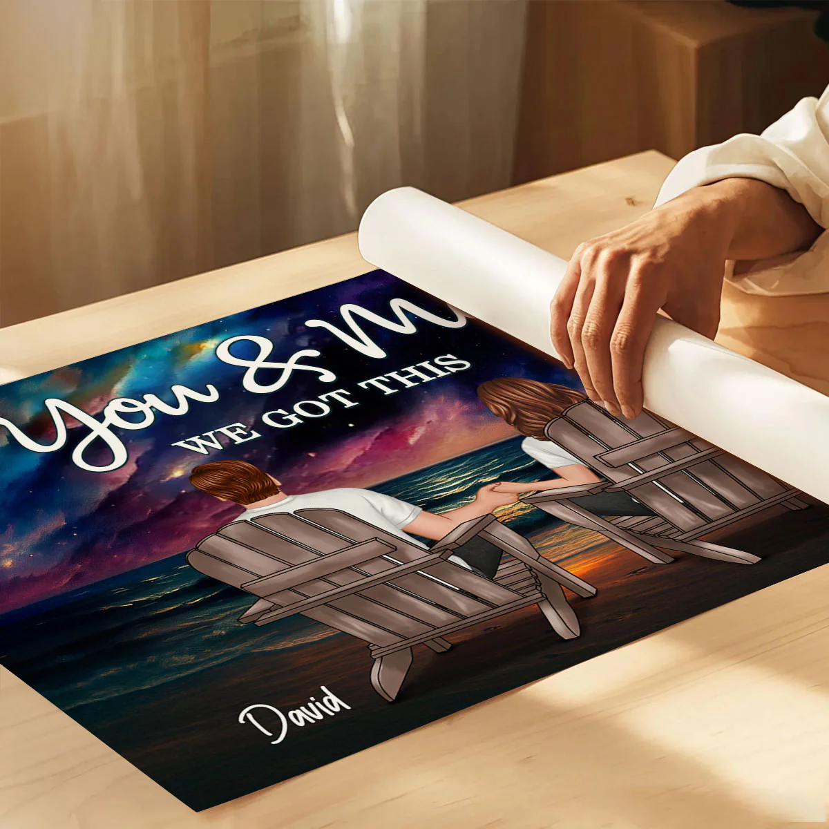 Night Beach Landscape Couple Sitting Back View Personalized Poster - Image 8