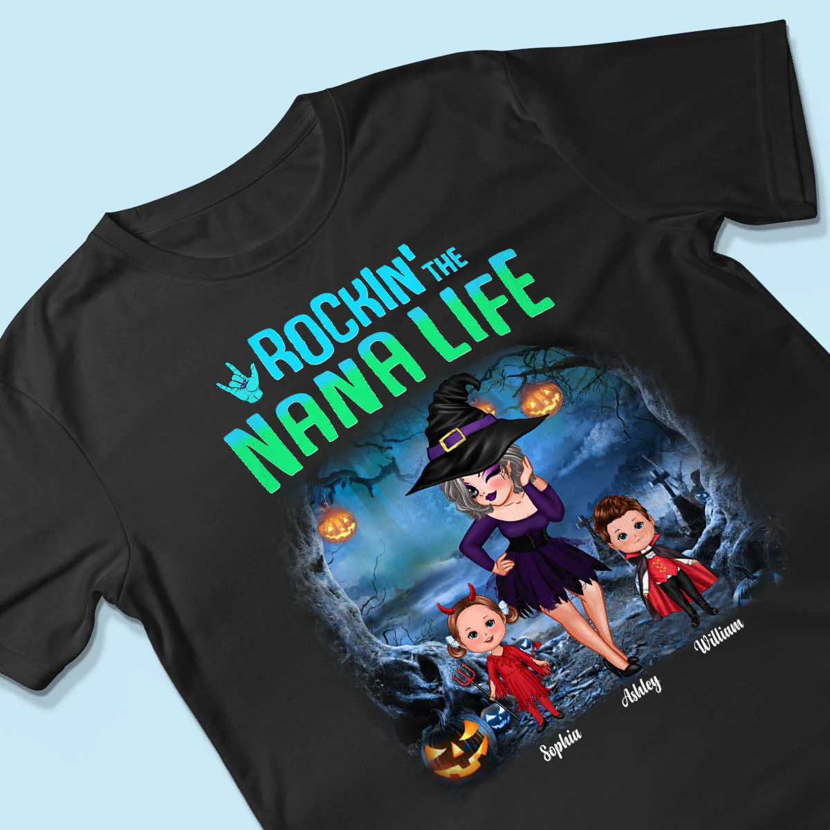Night Halloween Rockin‘ Grandma Personalized Shirt - Image 3