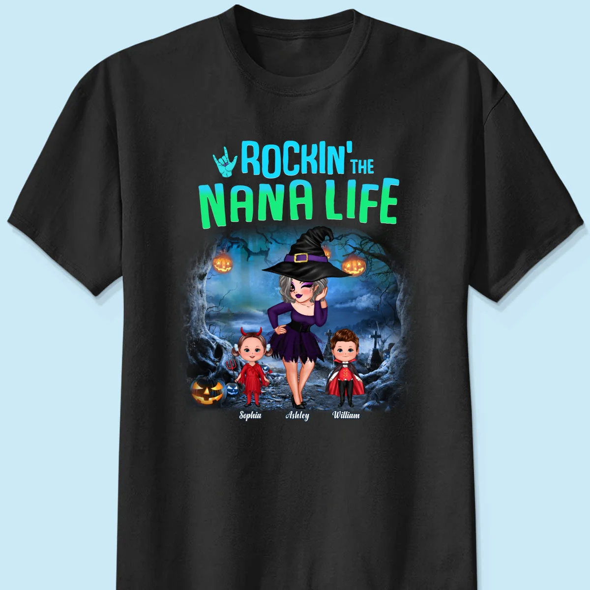 Night Halloween Rockin‘ Grandma Personalized Shirt - Image 7