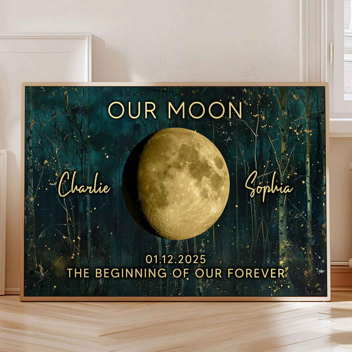 Night In The Forest Couple Custom Moon Phase Anniversary Date - Personalized Poster - Heartfelt Anniversary Gift, Valentine Gift, Wedding Gift For Couple - Image 2