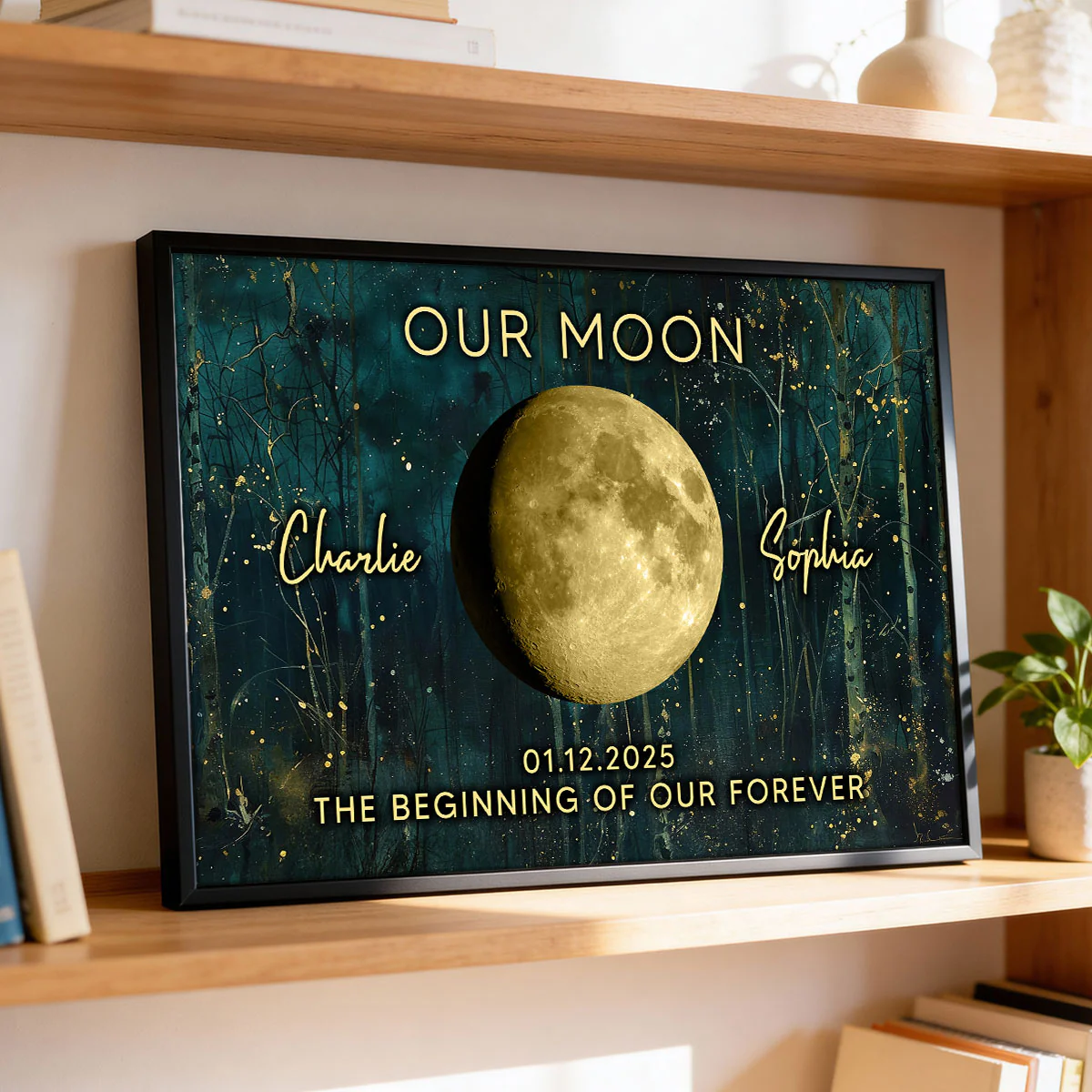 Night In The Forest Couple Custom Moon Phase Anniversary Date - Personalized Poster - Heartfelt Anniversary Gift, Valentine Gift, Wedding Gift For Couple - Image 3