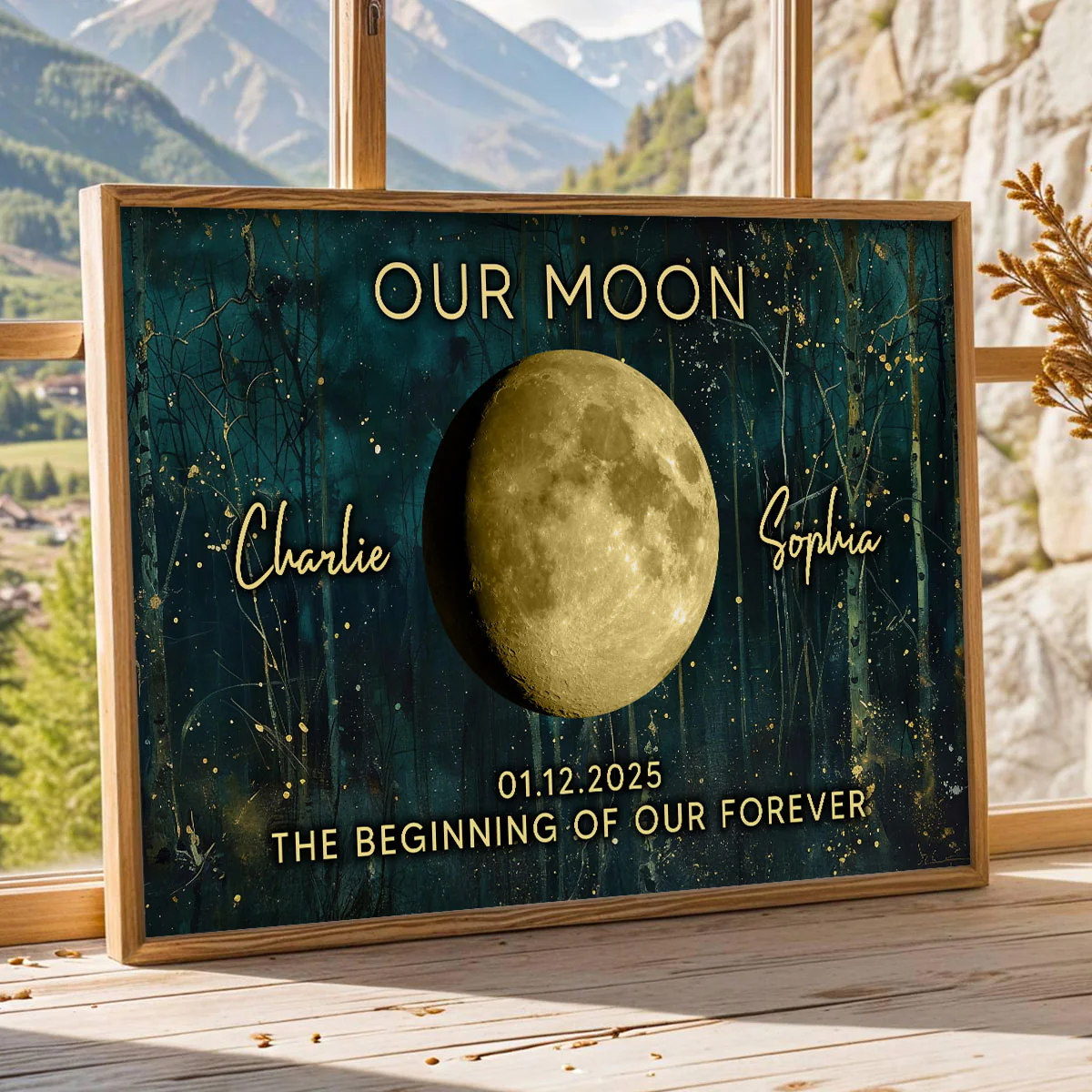Night In The Forest Couple Custom Moon Phase Anniversary Date - Personalized Poster - Heartfelt Anniversary Gift, Valentine Gift, Wedding Gift For Couple - Image 6