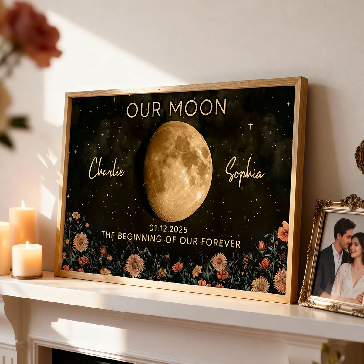Night Sky Love Story Couple Custom Moon Phase Anniversary Date - Personalized Poster - Heartfelt Anniversary Gift, Valentine Gift, Wedding Gift For Couple - Image 4