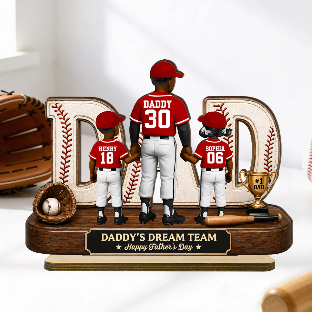 No 1 Baseball Dad Legend We Caught The Best Dad - Personalized 2-Layered Wooden Plaque - Gift For Dad, Husband - Image 5