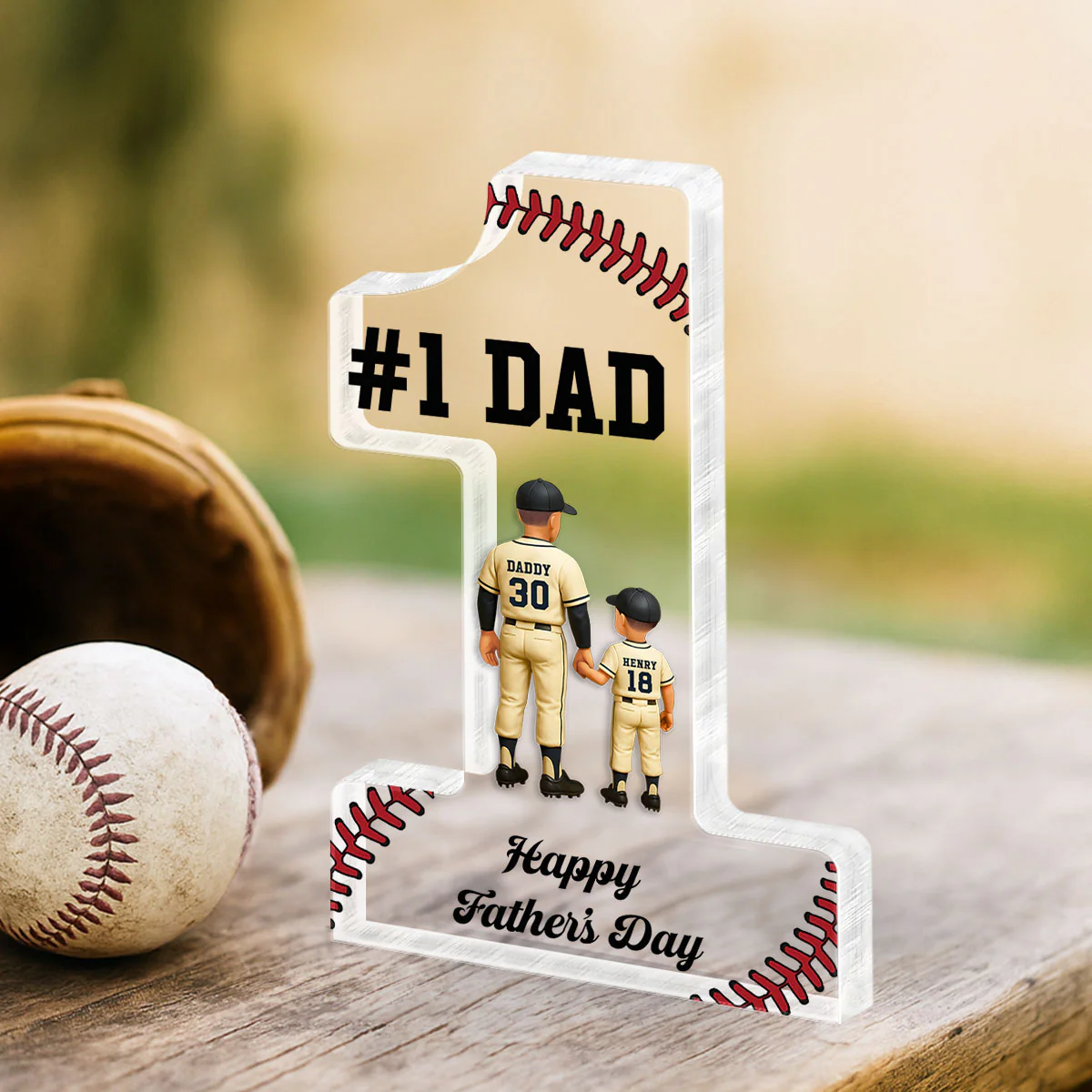 No 1 Baseball Dad Personalized Acrylic Block, Gift for Dad, Gift for Husband - Image 2