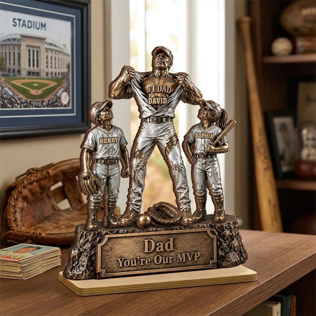 No 1 Dad Baseball Victory Trophy - Personalized 2-Layered Wooden Plaque - Gift for Dad, Husband - Image 9