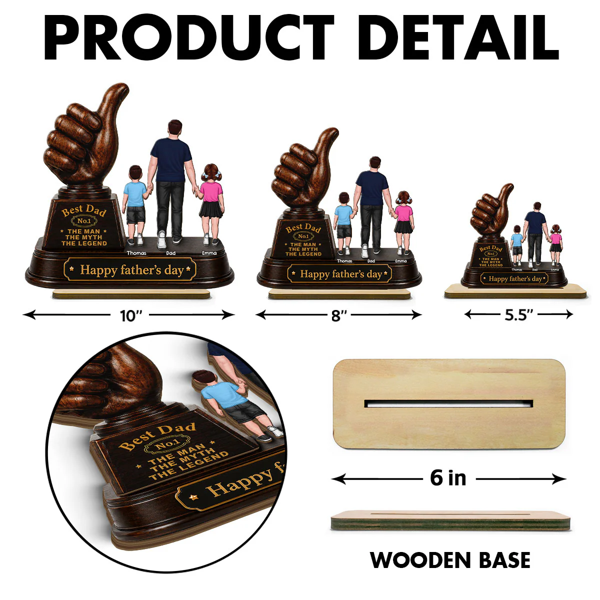 No. 1 Dad Grandpa Trophy - Personalized 2-Layered Wooden Plaque -  Gift for Dad, Husband - Image 9