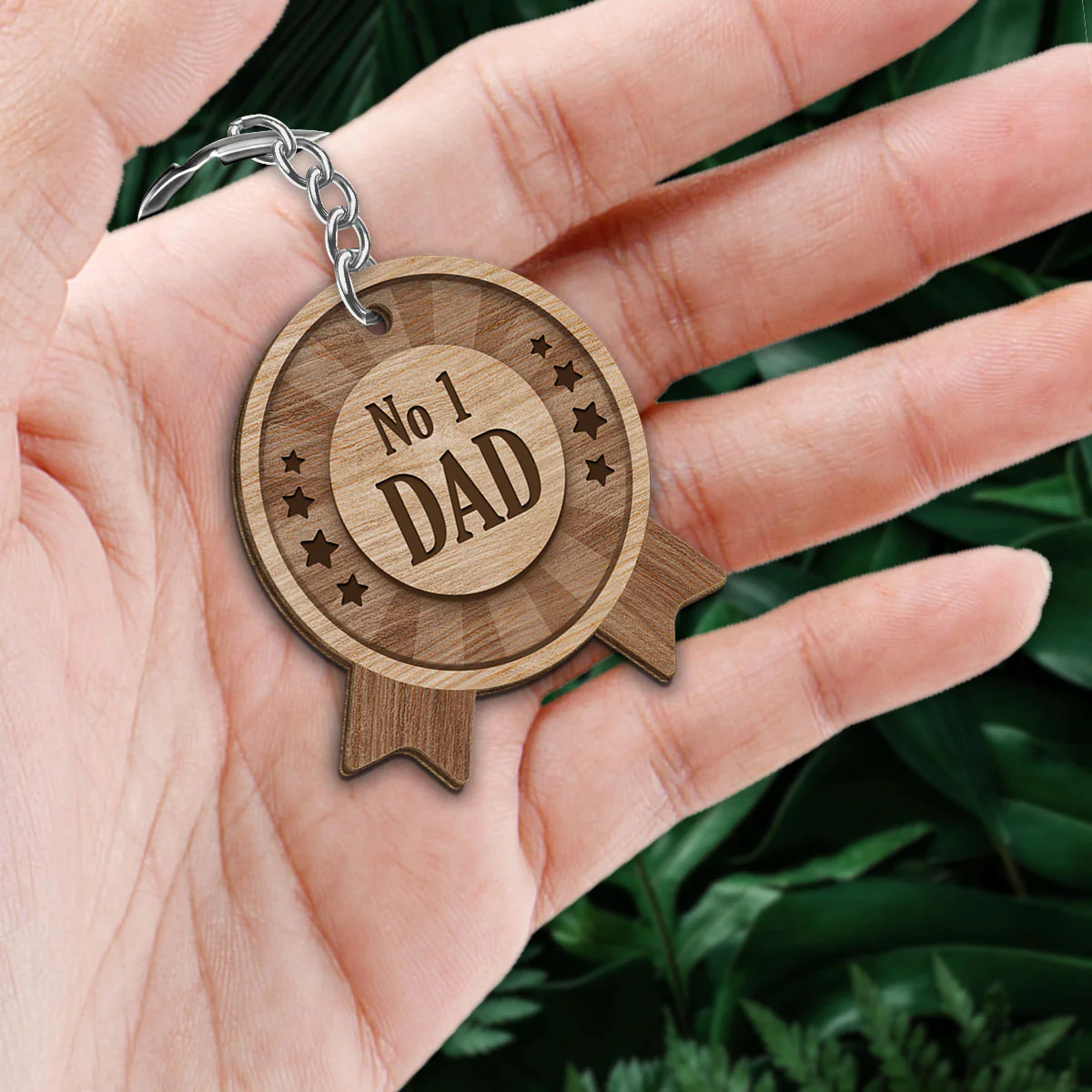 No 1 Dad Medal Personalized Wooden Keychain - Image 2