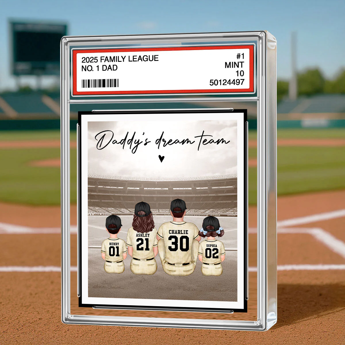 No. 1 Dad Retro Vintage Baseball Trading Card Style Personalized Acrylic Block Plaque, Gift For Dad - Image 2